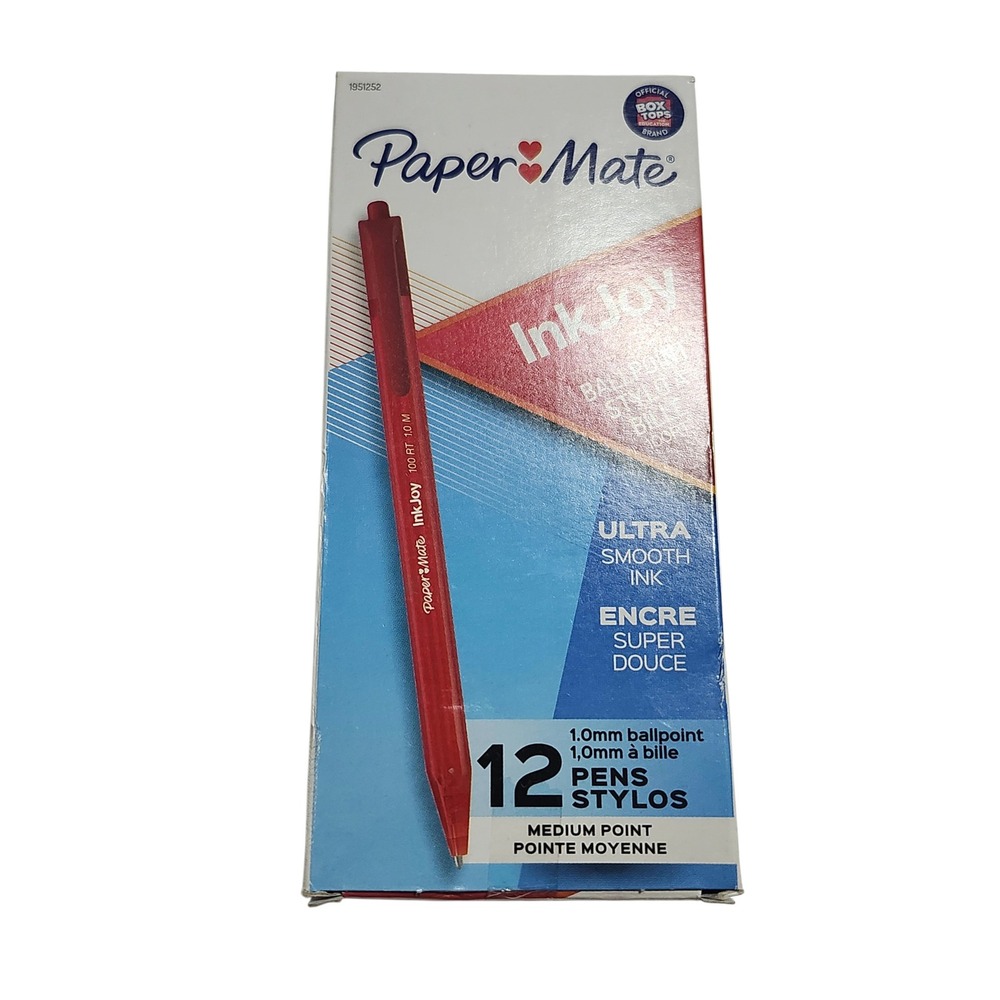 Paper Mate InkJoy 100 RT Retractable Ballpoint Pens Red 1.0mm Medium 12 Pack Box